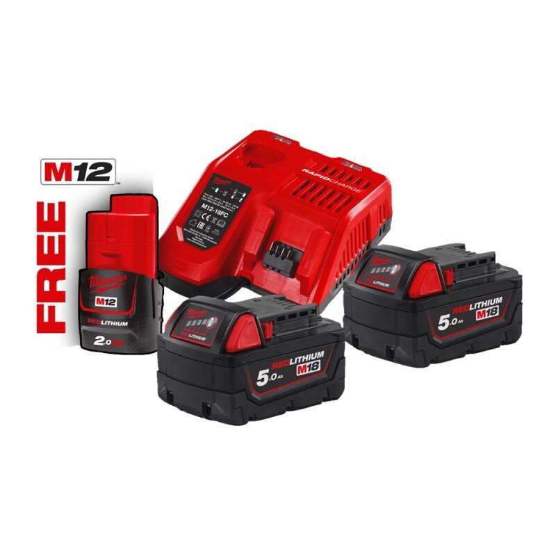 MILWAUKEE 18V 5.0AH 2X ACCU -1X LADER SET M18NRG502